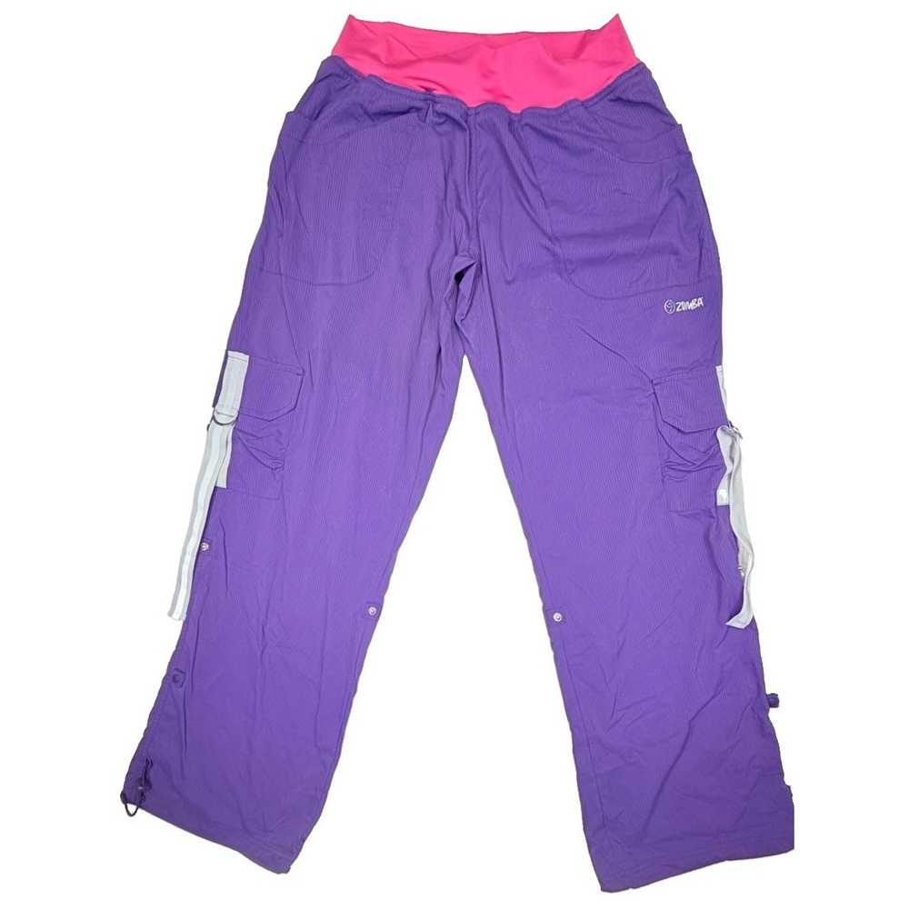 Zumba Feel the Music Cargo Pants Women's Large Purple Pink Convertible Dance